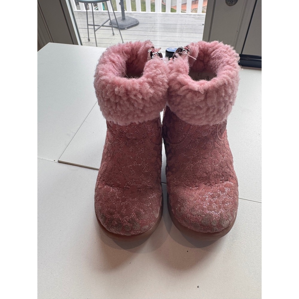 UGG Girls Pink Glitter Shearling Boots Size 6 Youth Warm Winter Zip